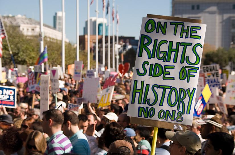 Tens of thousands protest the Proposition 8 same-sex marriage ban in San Francisco