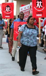 UNITE HERE members picketing a hotel in northern Virginia