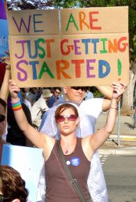 Protesters march for marriage equality in Sacramento after Proposition 8 was upheld by the California Supreme Court