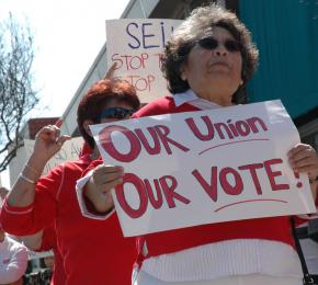 Members of NUHW protesting the tactics of SEIU