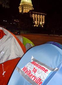 The Walkerville protest encampment where activists are sleeping out to show their opposition to Gov. Scott Walker's budget