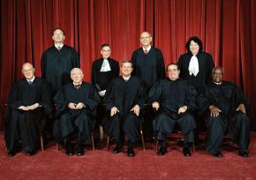 U.S. Supreme Court justices (clockwise from top left): Samuel Alito, Ruth Bader Ginsberg, Stephen Breyer, Sonia Sotomayor, Clarence Thomas, Antonin Scalia, John Roberts, John Paul Stevens and Anthony Kennedy