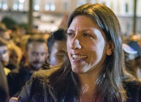 Speaker of Parliament Zoe Konstantopoulou celebrates the "no" vote against austerity in Syntagma Square